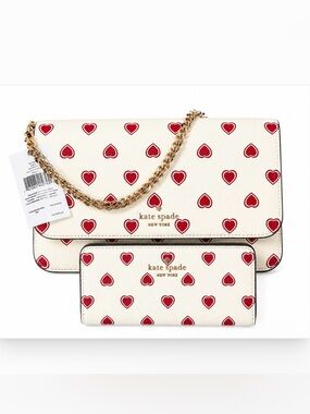 Kate Spade NWT Madison Heartfelt Geo Flap Crossbody & Matching Wallet Set